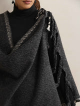 trueBrowns Black Tassel Woollen Stole