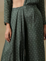 Dark Green Bandhani Printed Silk Palazzo Stitched Saree