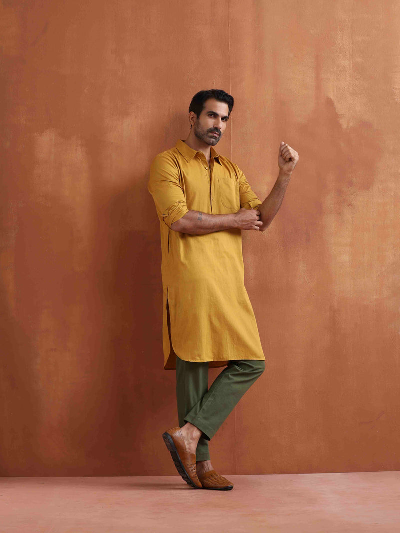 trueBrowns Men's Mustard Cotton Kurta