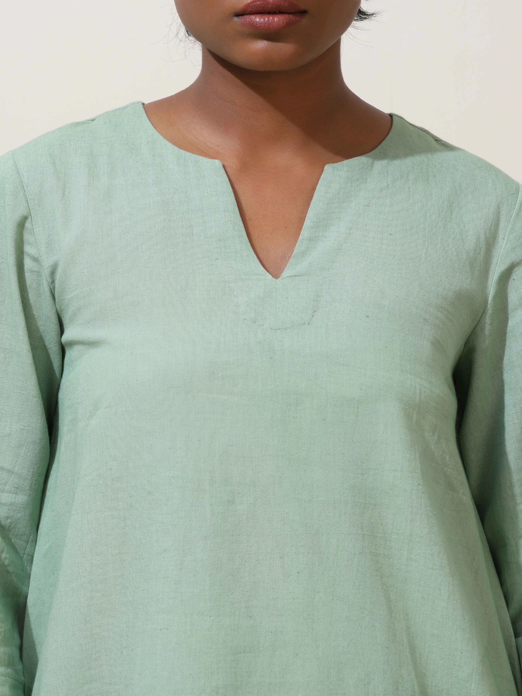 trueBrowns Mint Green Cotton Linen Kurta Co-Ord Set