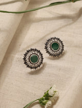 trueBrowns Silver Green Stud Earrings