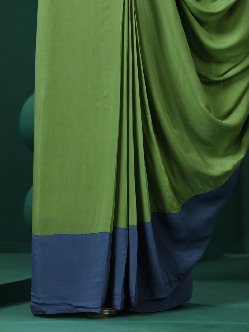 trueBrowns Green Muslin Silk Ready to Wear Saree