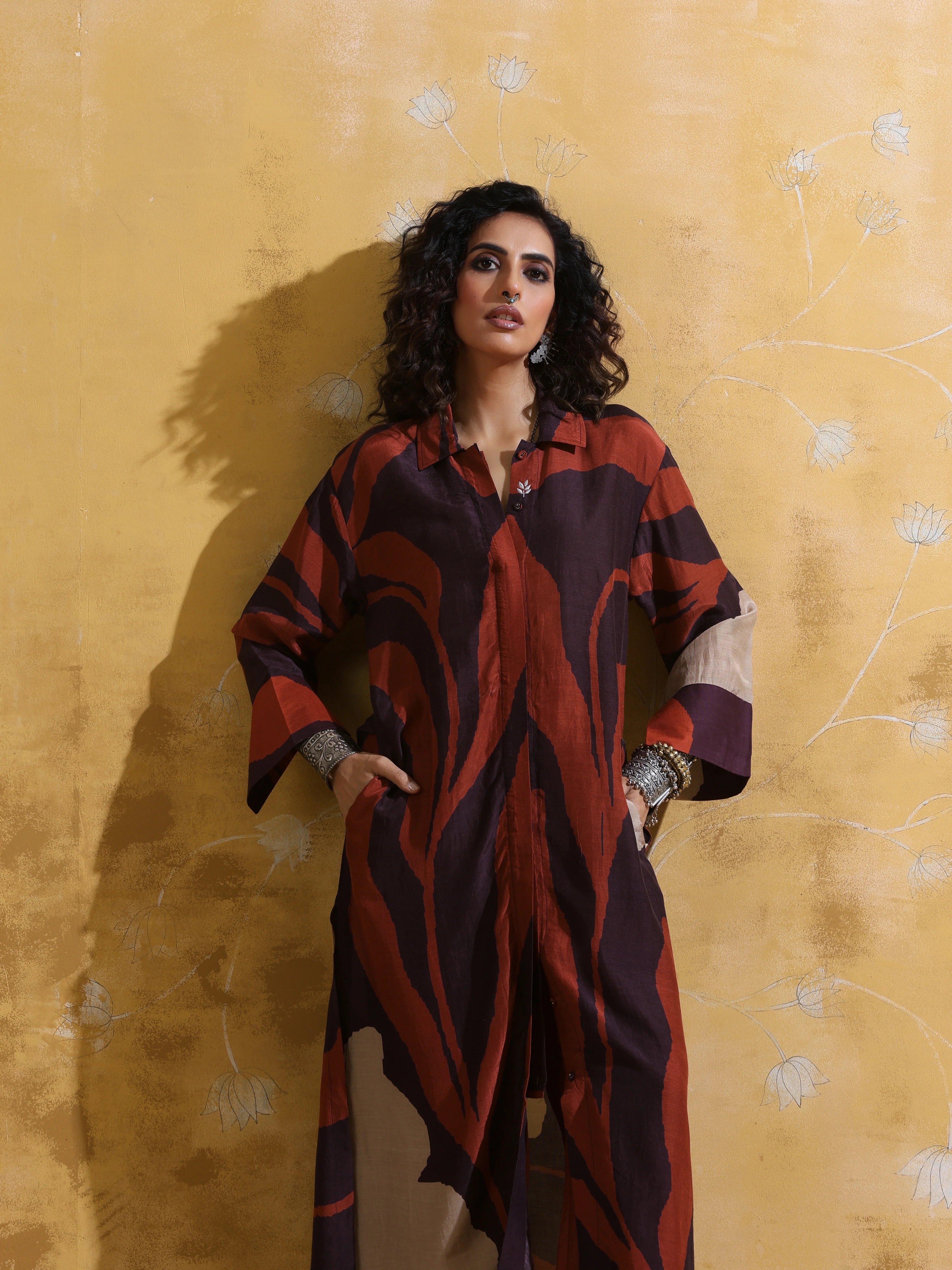 trueBrowns Cola Rust Red Floral Print Muslin Silk Straight Kurta Set