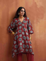 trueBrowns Maroon Print A-line Kurta Co-ord Set