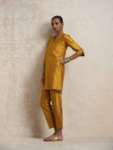 trueBrowns Gold Silk Kurta Co-ord Set