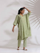 trueBrowns Green Cotton Floral Embroidered Kurta Co-ord Set