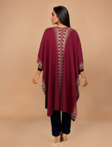 trueBrowns Maroon Woollen Geometric Kaftan Cape