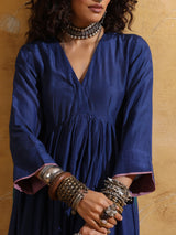 trueBrowns Blue Muslin Silk Anarkali Kurta Pant Set