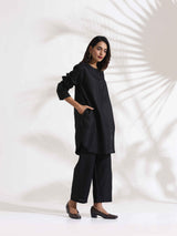 trueBrowns Black Slub Kurta Co-ord Set