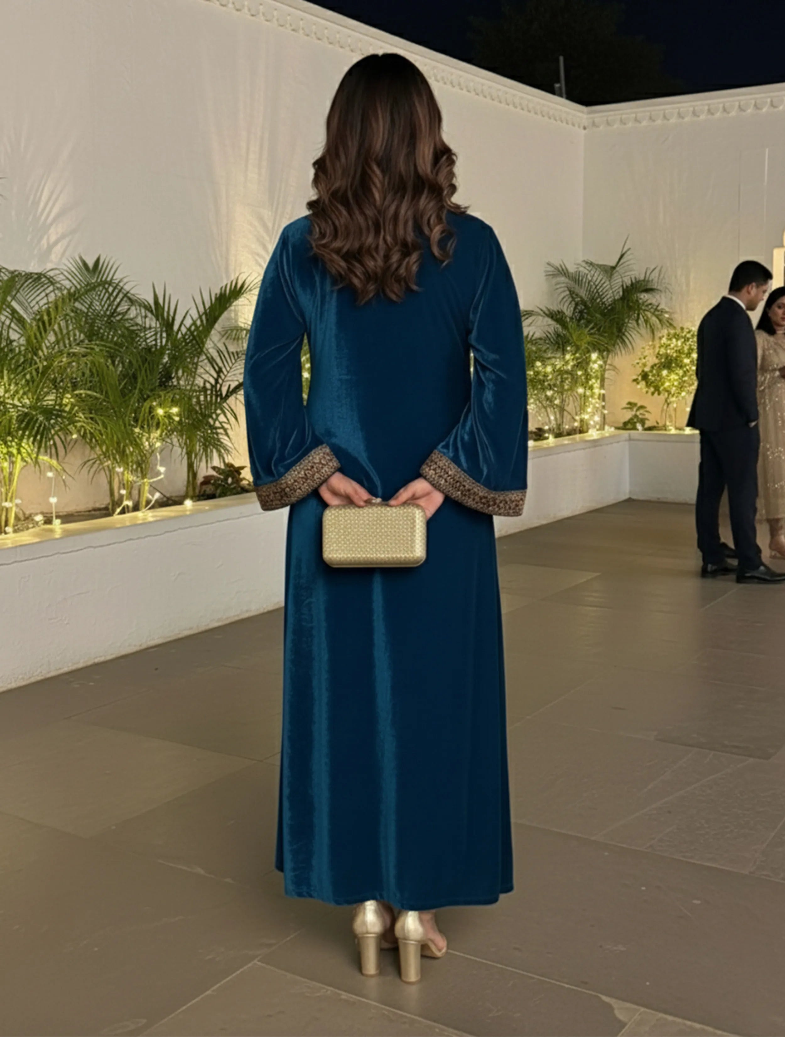 trueBrowns Blue Velvet Straight Maxi Dress