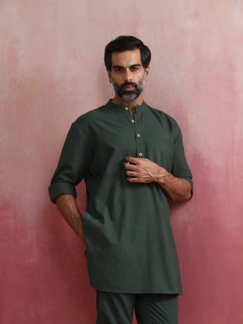 trueBrowns Men's Green Cotton Co-ord set