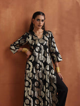 trueBrowns Black Metallic High Slit Kurta Set