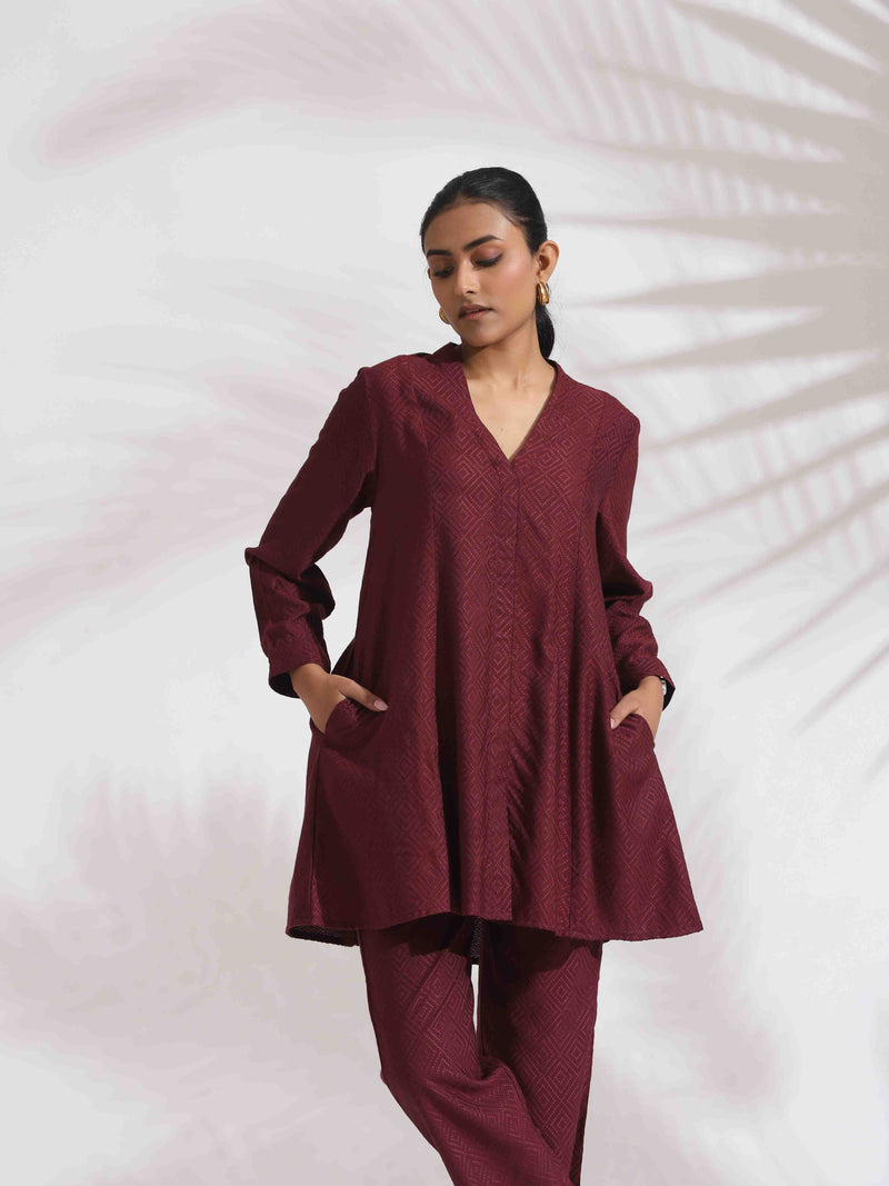 trueBrowns Maroon Dobby Co-ord Set