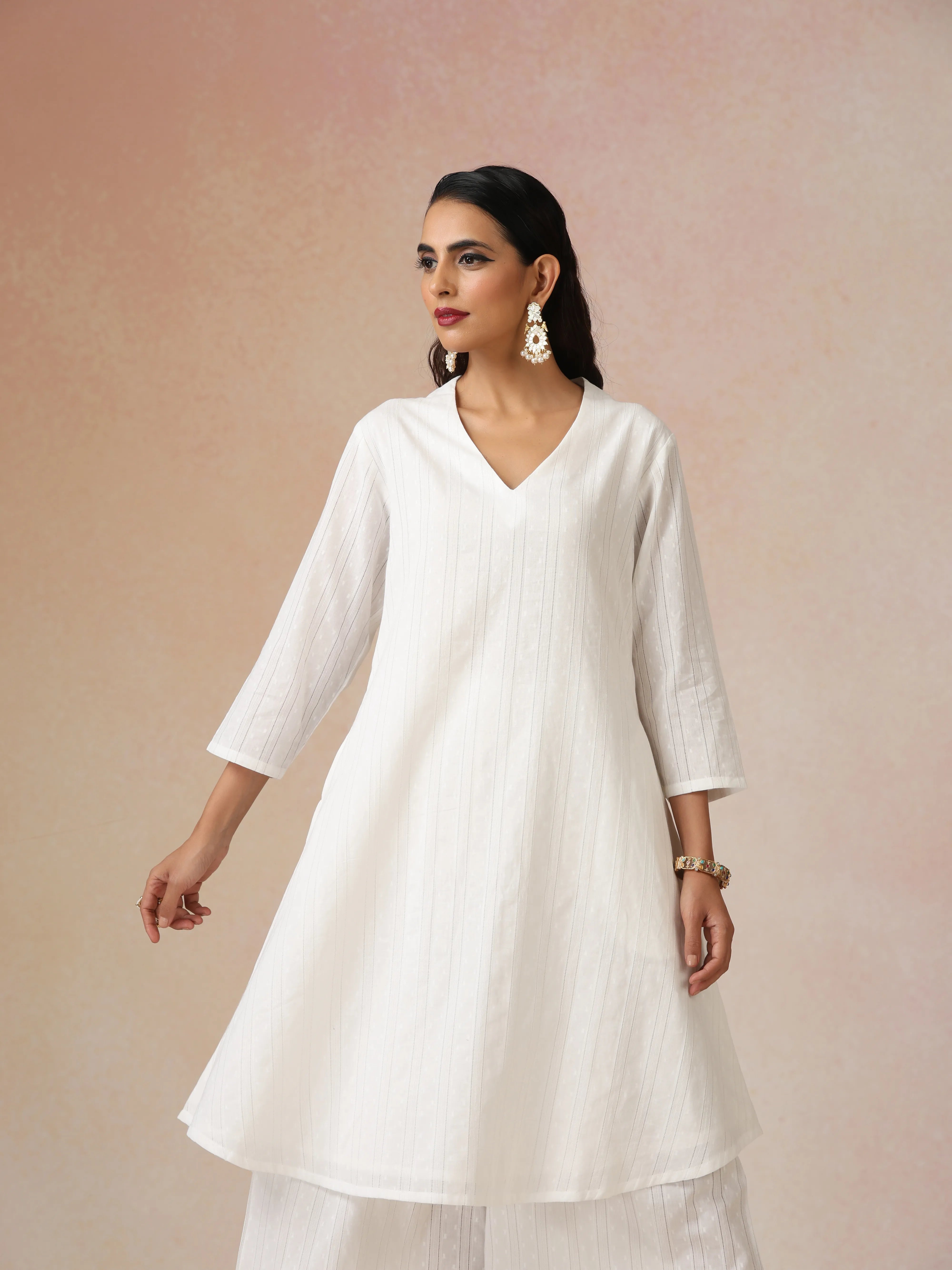 White Dobby Kurta Set