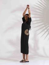 trueBrowns Black Cotton Embroidered Dress