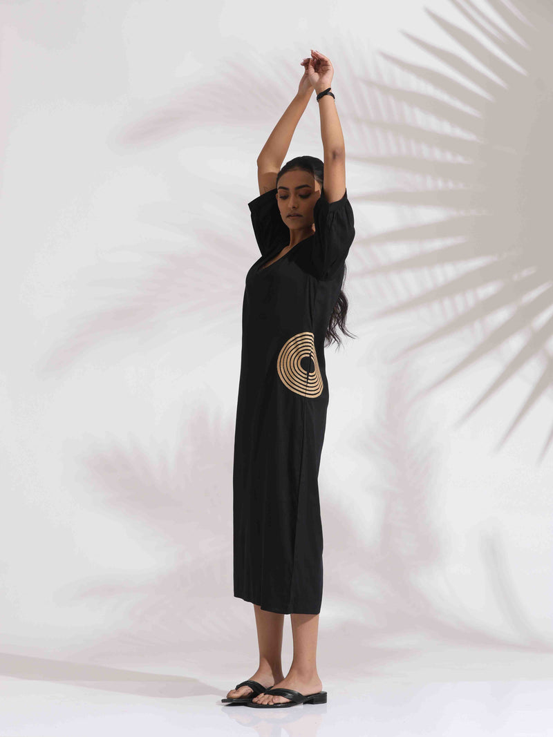 trueBrowns Black Cotton Embroidered Dress