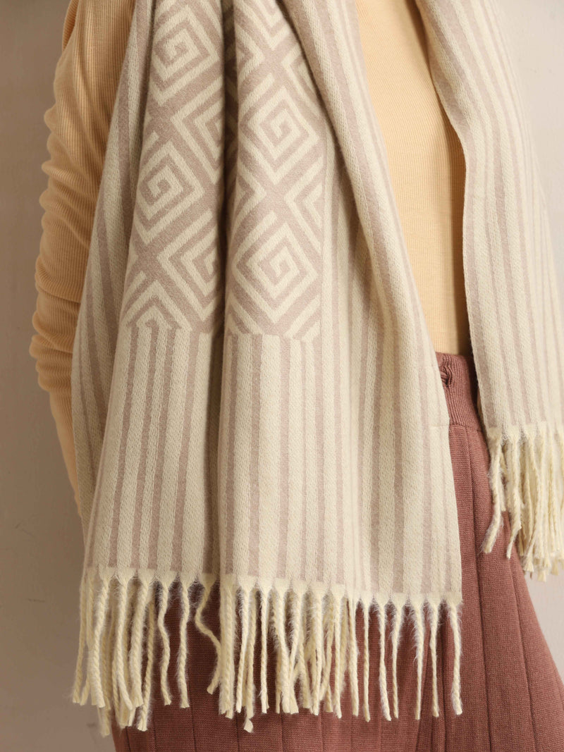 trueBrowns Beige Geometric Woollen Stole