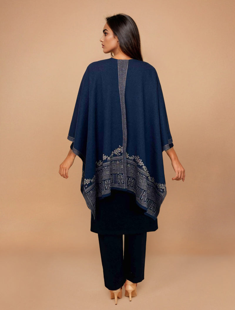 trueBrowns Blue Woollen Kaftan Cape