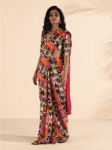 trueBrowns Cola Pink Muslin Ikat Saree