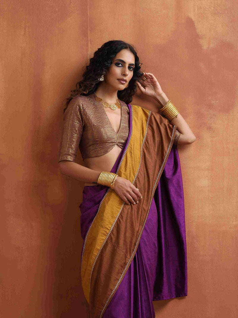 trueBrowns Purple Silk Ready To Wear Saree