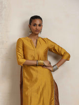 trueBrowns Gold Silk Straight Kurta Set