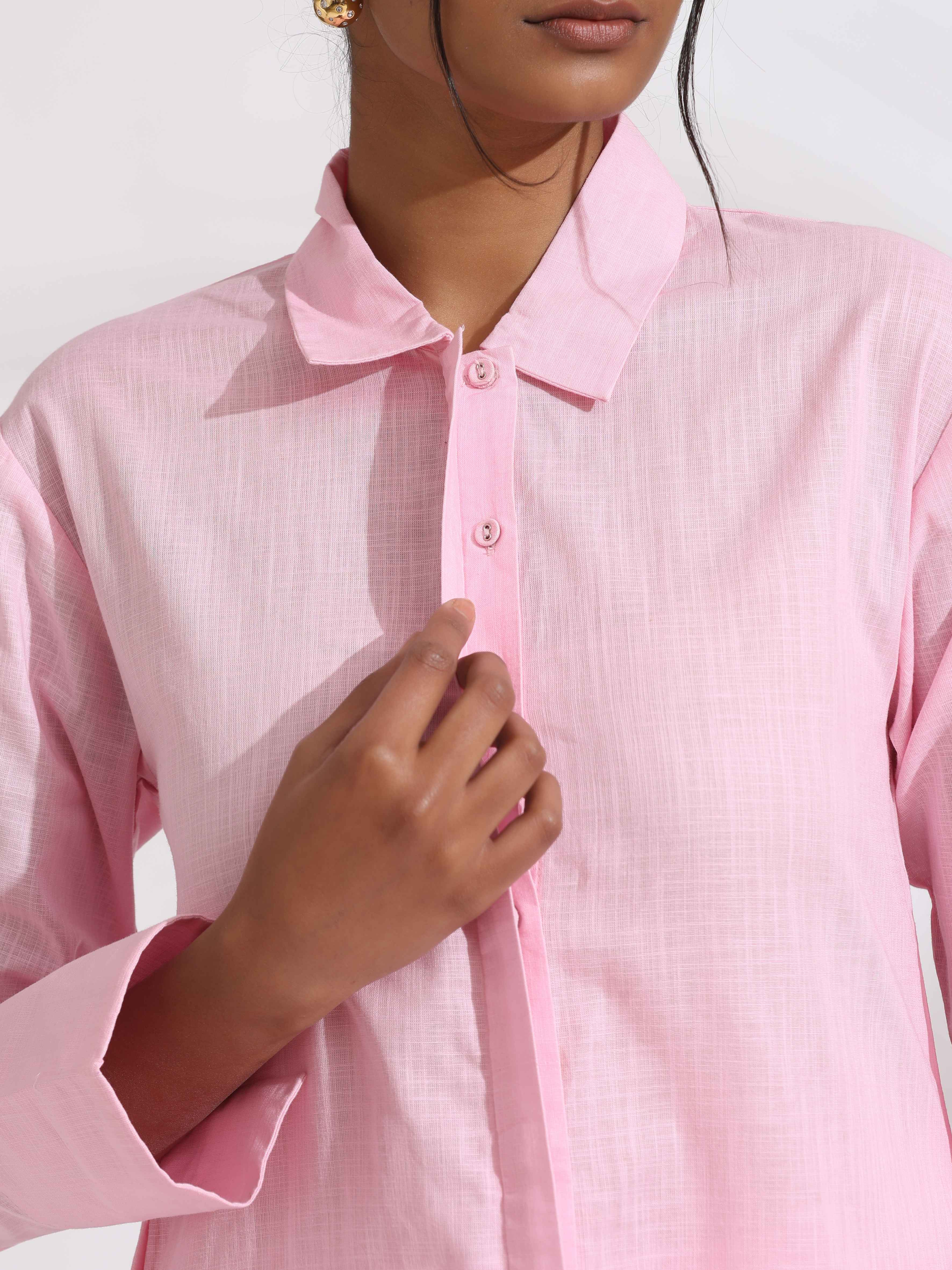 trueBrowns Pink Cotton Embroidered Kurta Set