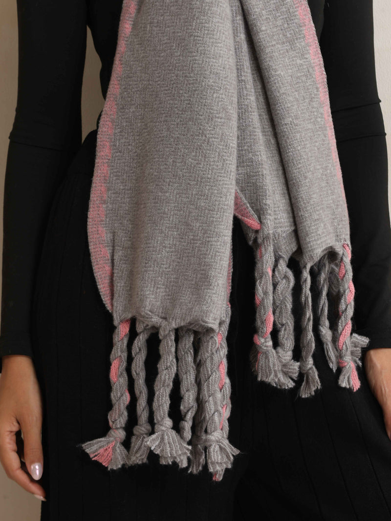 trueBrowns Grey Tassel Woollen Stole