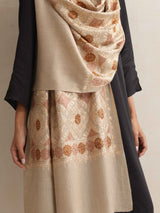 trueBrowns Beige Embroidered Woollen Stole