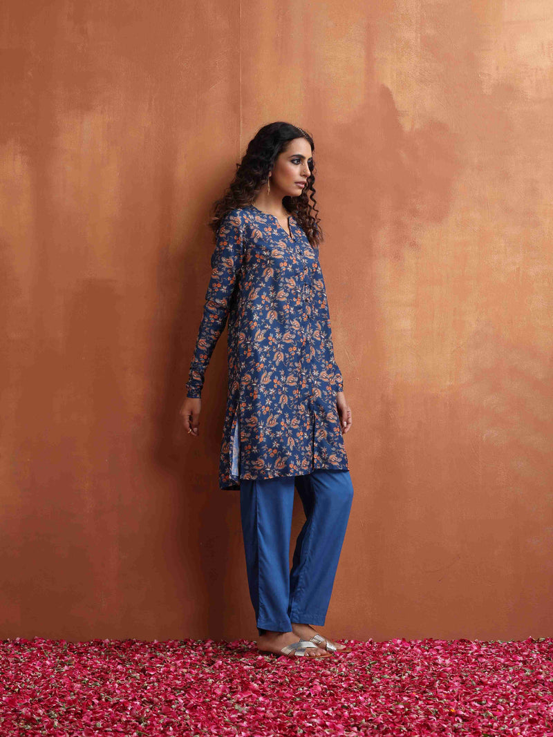 trueBrowns Blue Print Kurta Co-ord Set