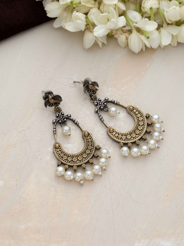 trueBrowns Silver Gold Tone Chandbaali Earrings