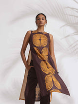 trueBrowns Brown Cotton Print Sleeveless Kurta Set