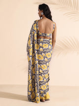 trueBrowns Yellow Muslin Ikat Saree