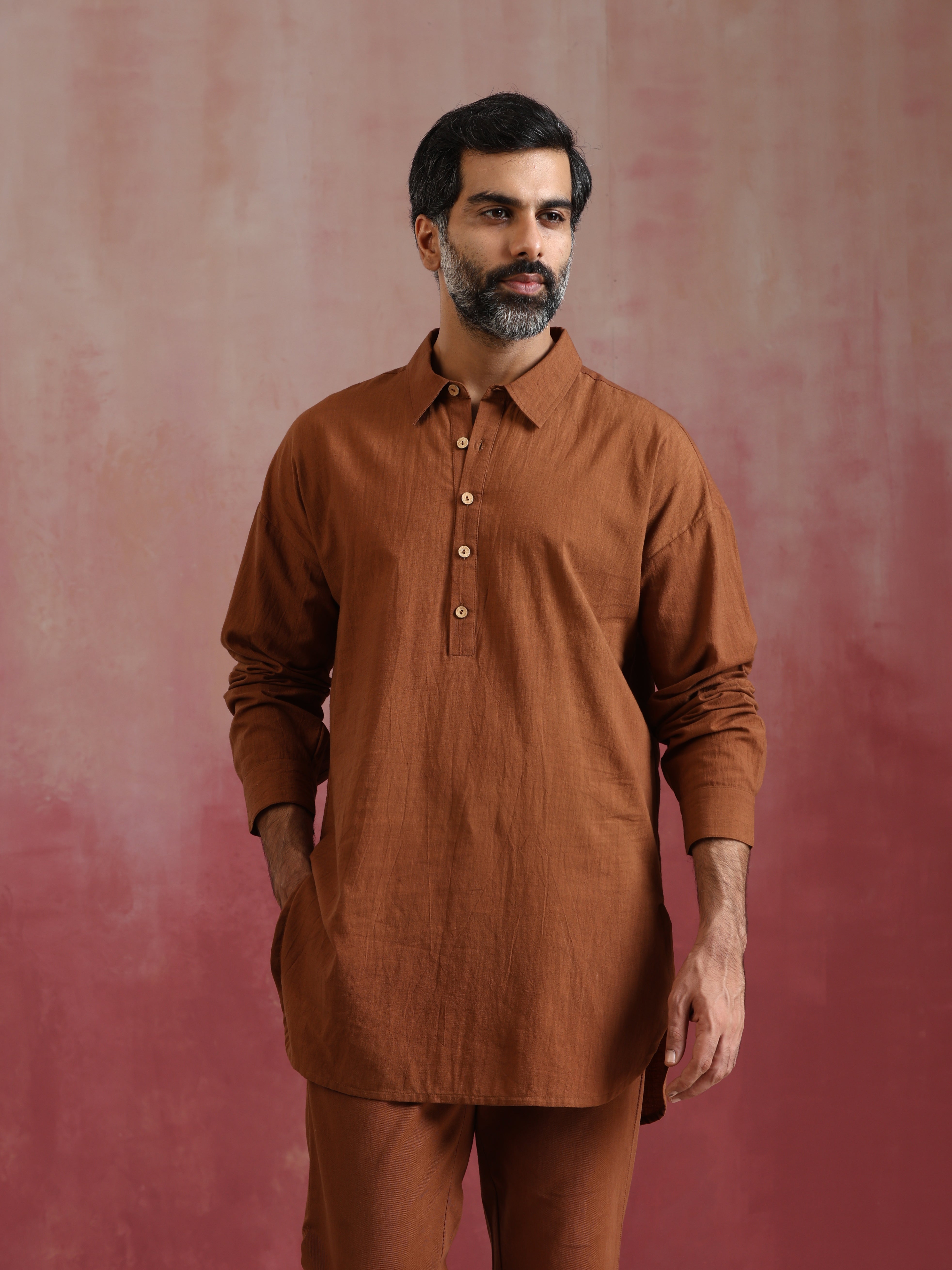 trueBrowns Men's Brown Cotton Co-ord set