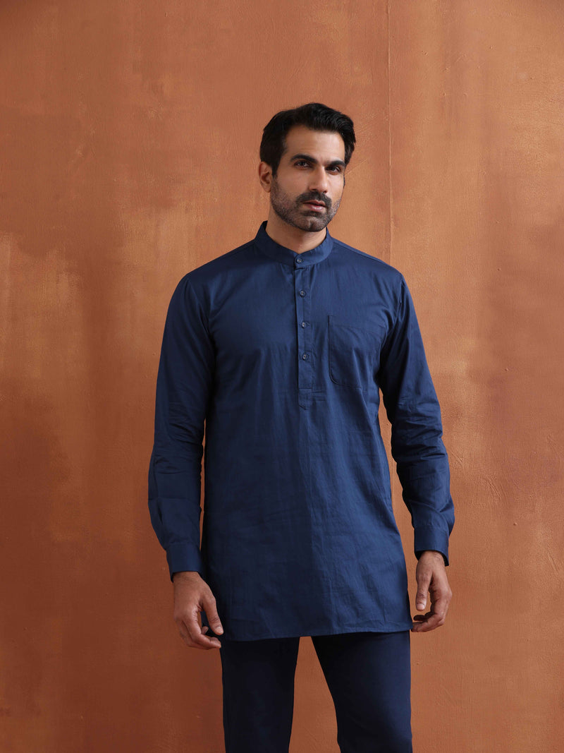 trueBrowns Men's Blue Cotton Short Kurta