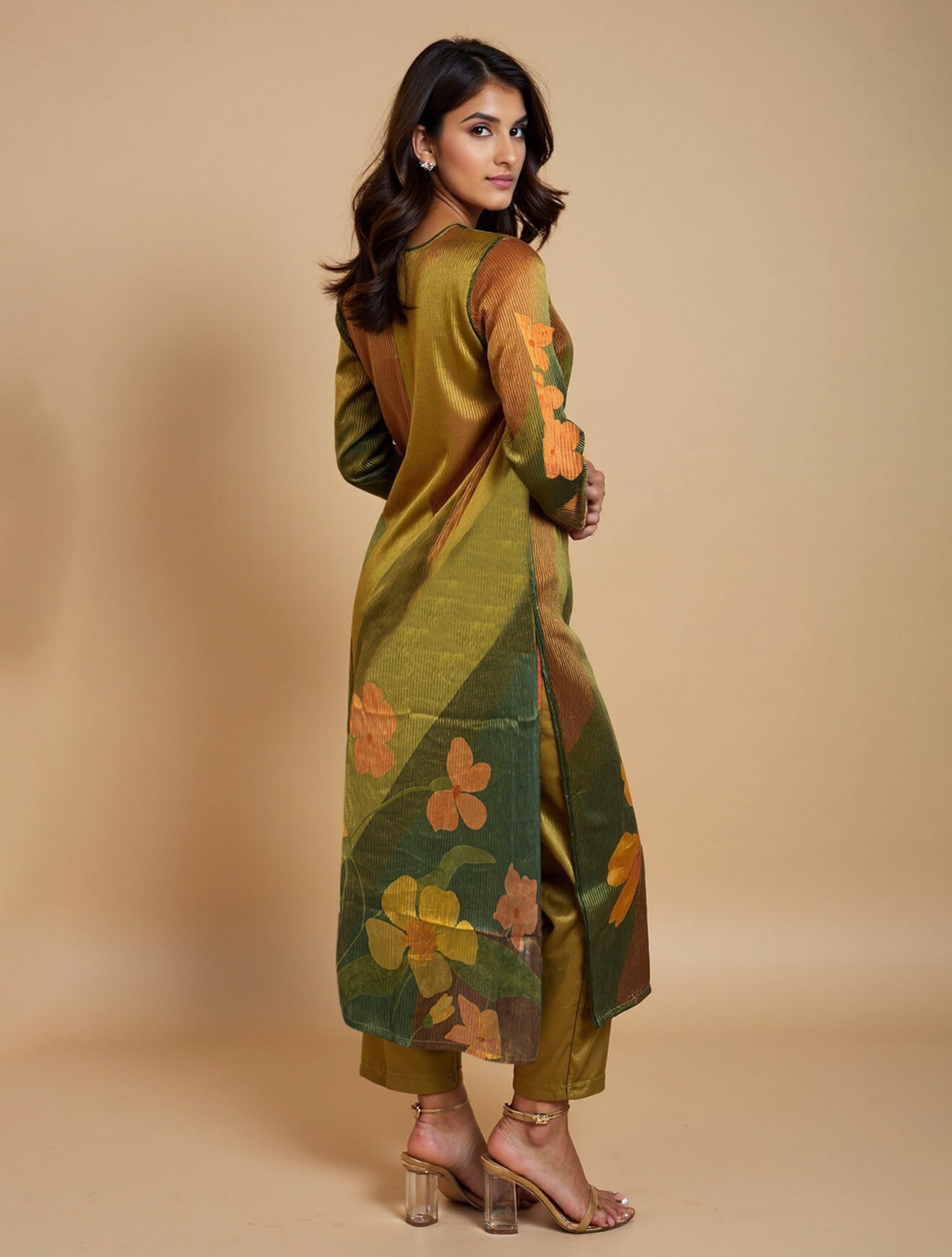 trueBrowns Multicolour Printed Straight Kurta Pant Dupatta Set