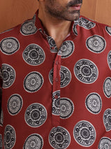 trueBrowns Men's Rust Printed Kurta