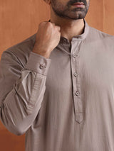 trueBrowns Men's Beige Cotton Short Kurta