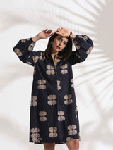 trueBrowns Black Cotton Print Short Dress
