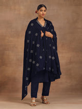 trueBrowns Midnight Blue Velvet Embroidered Shawl