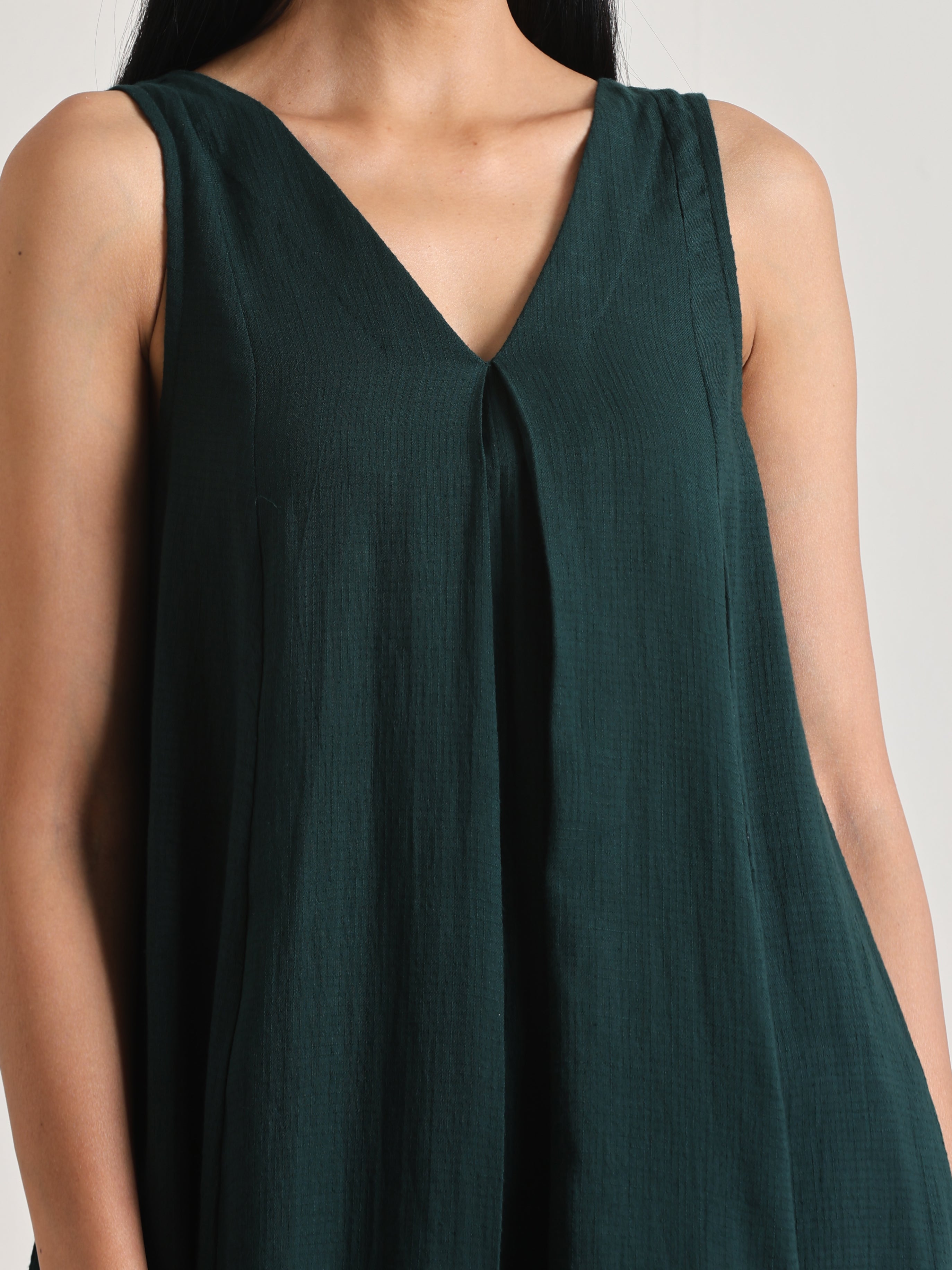 Dark Green Sleeveless Flared  Kurta Pant Set