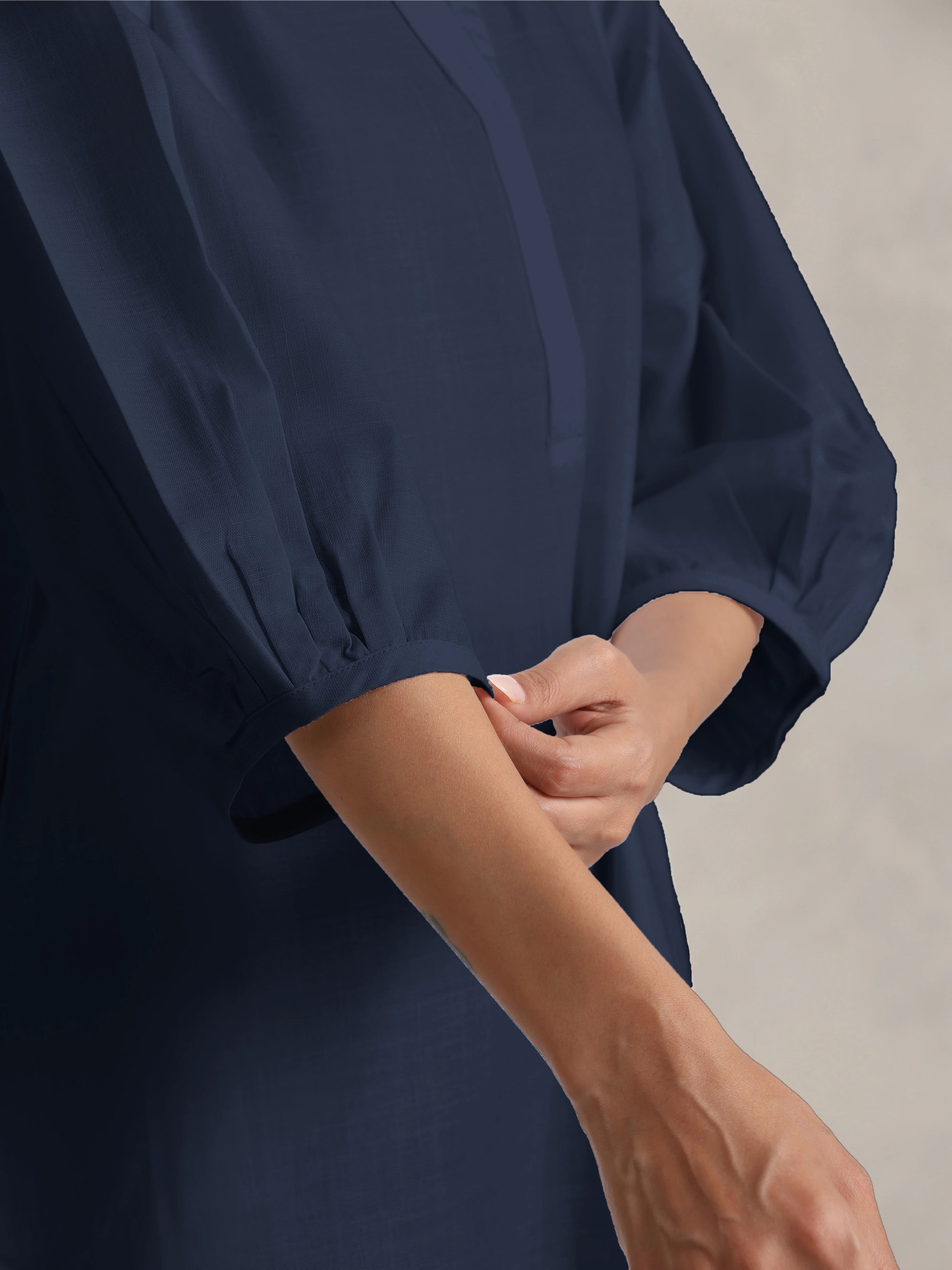 trueBrowns Blue Cotton Blend Short Kurta