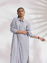 trueBrowns Grey Stripe Cotton Shirt Dress