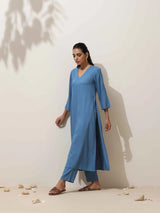 trueBrowns Blue Viscose Kurta Pant Set