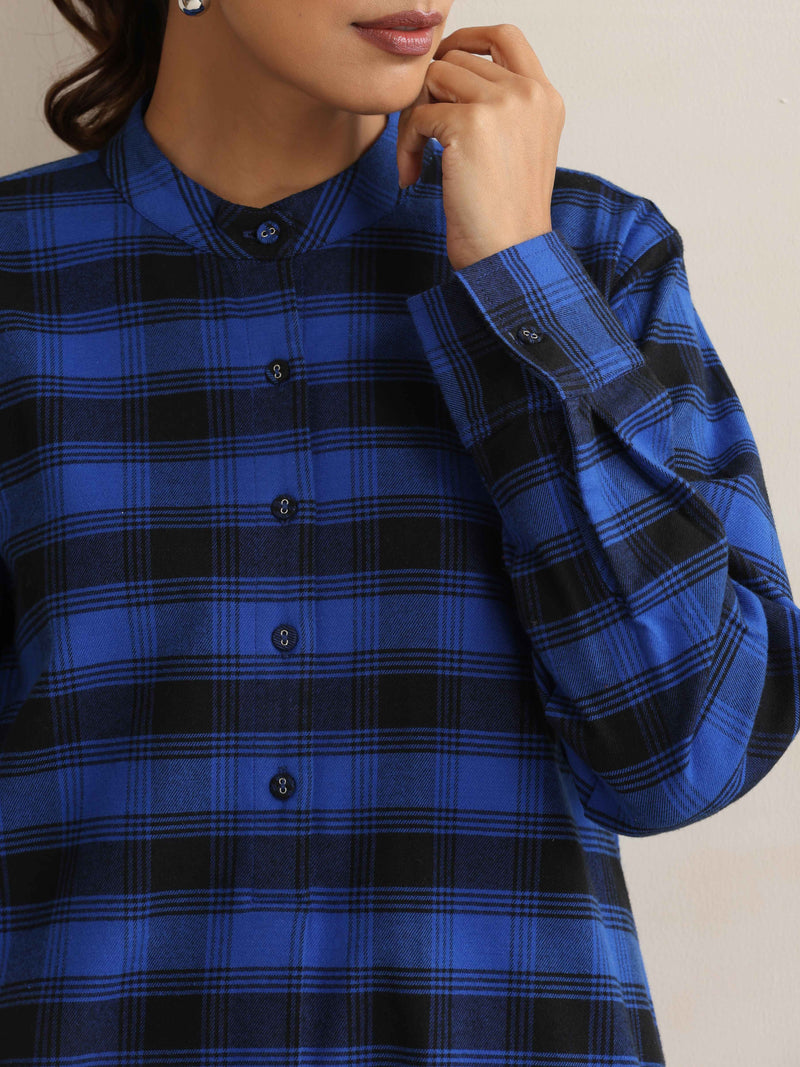 trueBrowns Blue Check Winter Top