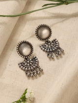 trueBrowns Silver Crescent Floral Earrings