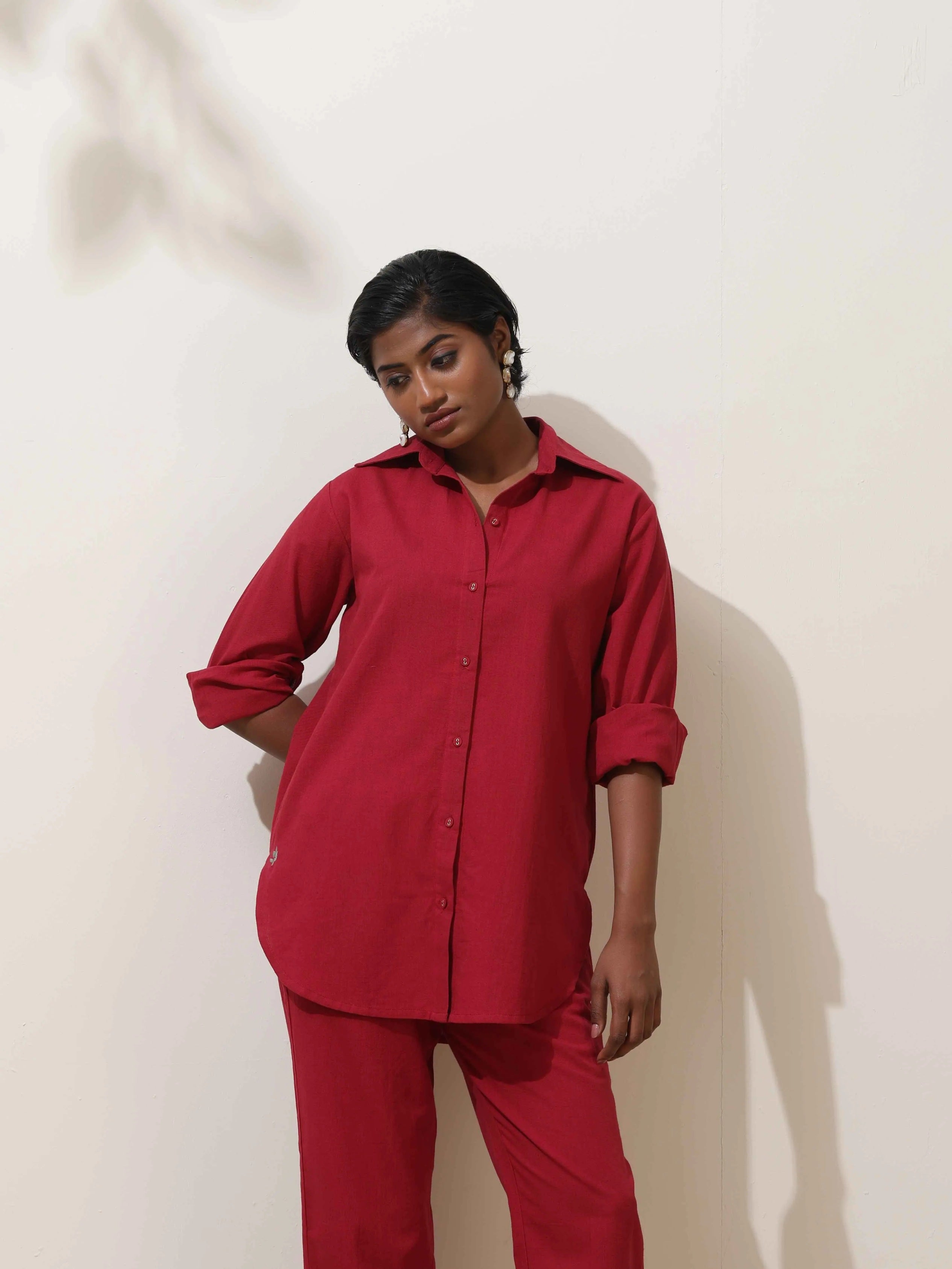 trueBrowns Maroon Cotton Linen Co-Ord Set