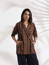 trueBrowns Black Cotton Print Jacket Top Co-ord Set