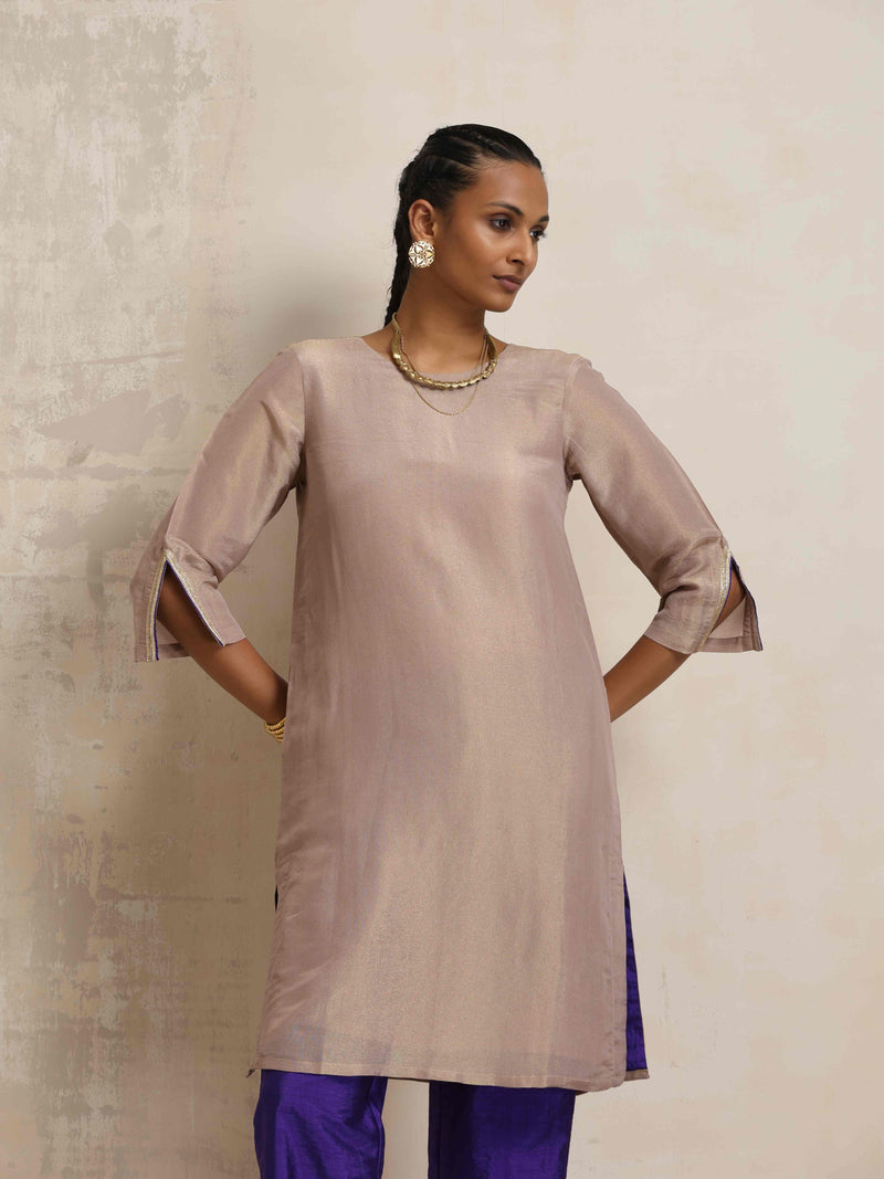 trueBrowns Lilac Tissue Kurta Co-ord Set