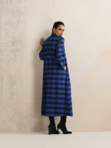 trueBrowns Blue Check Flared Winter Dress