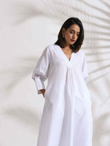 trueBrowns White Slub Kurta Set